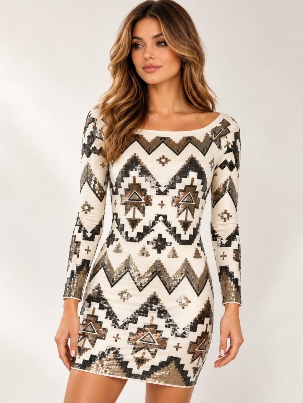 Express NWT $98 Geometric Aztec Sequin Bodycon Mini Dress XS